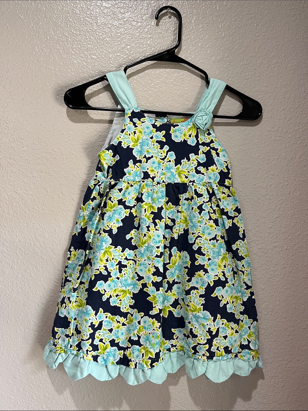 Penelope Mack Navy Floral Dress Mint Accents Girl Sz 6 Sleeveless Party Summer